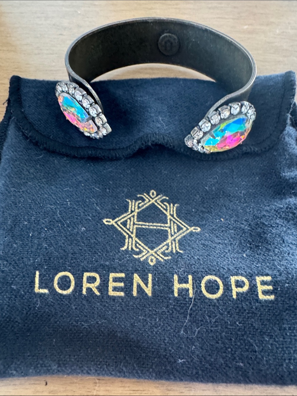 Loren Hope Iridescent Teardrop Cuff Bracelet with Clear Crystals